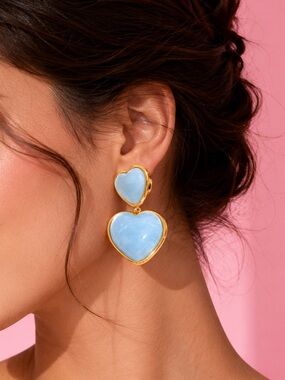Sky Blue Heart Gold  Statement Drop Earring